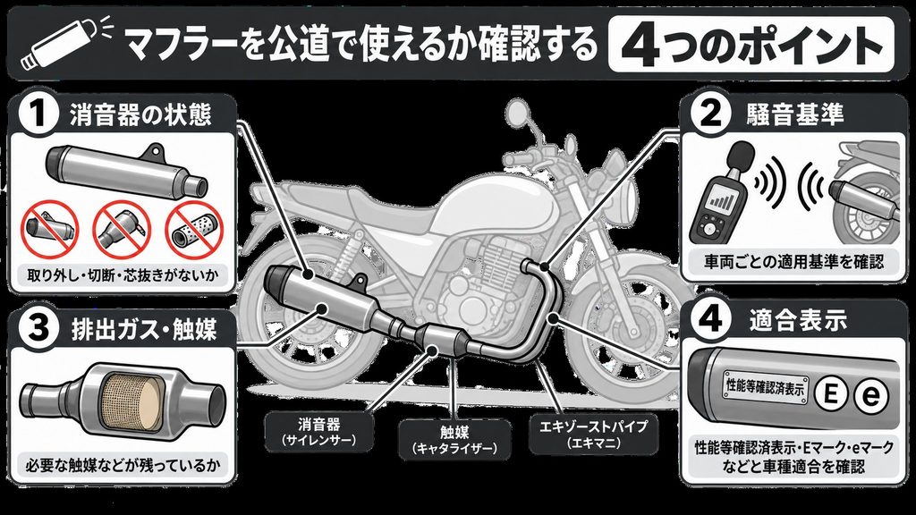 マフラーを公道で使えるか確認する4つのポイント