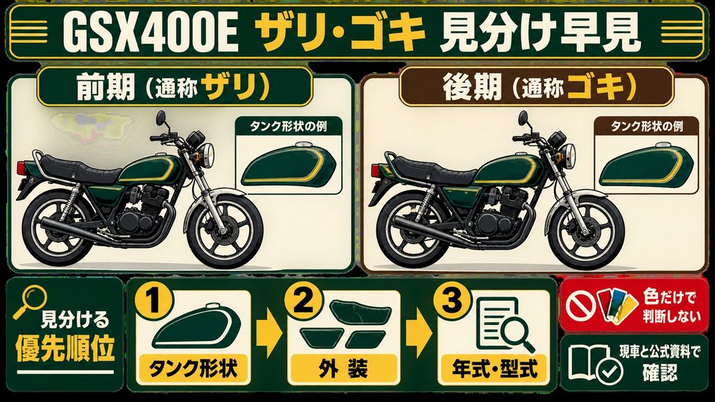 GSX400E ザリ・ゴキ見分け方早見