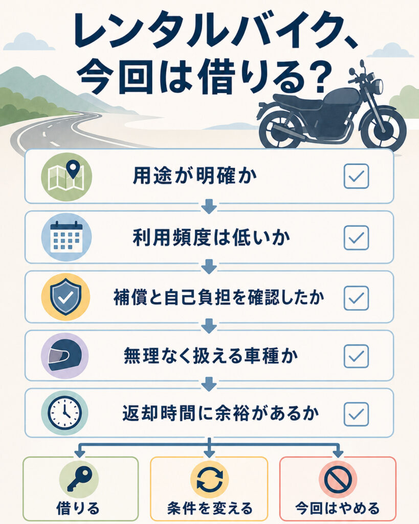レンタルバイクを借りるか判断するチャート図
