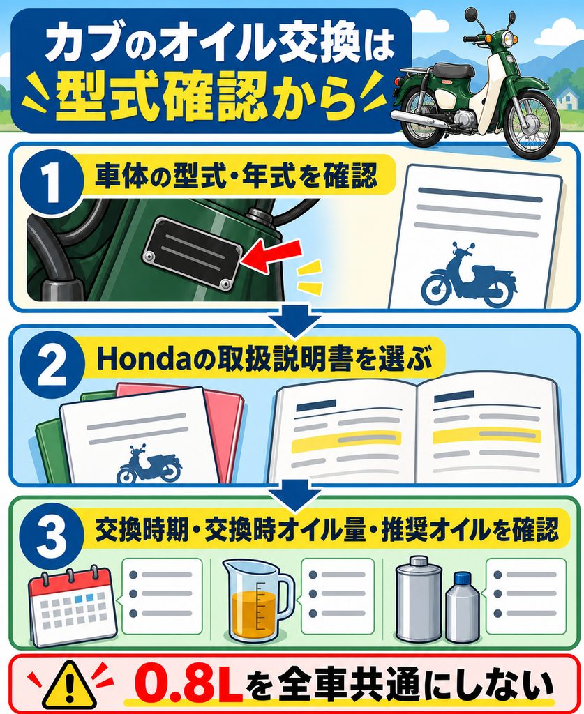 カブのオイル交換 型式確認の図